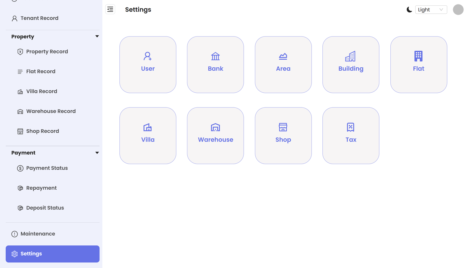 Property setup — buildings, flats, villas, warehouses, shops