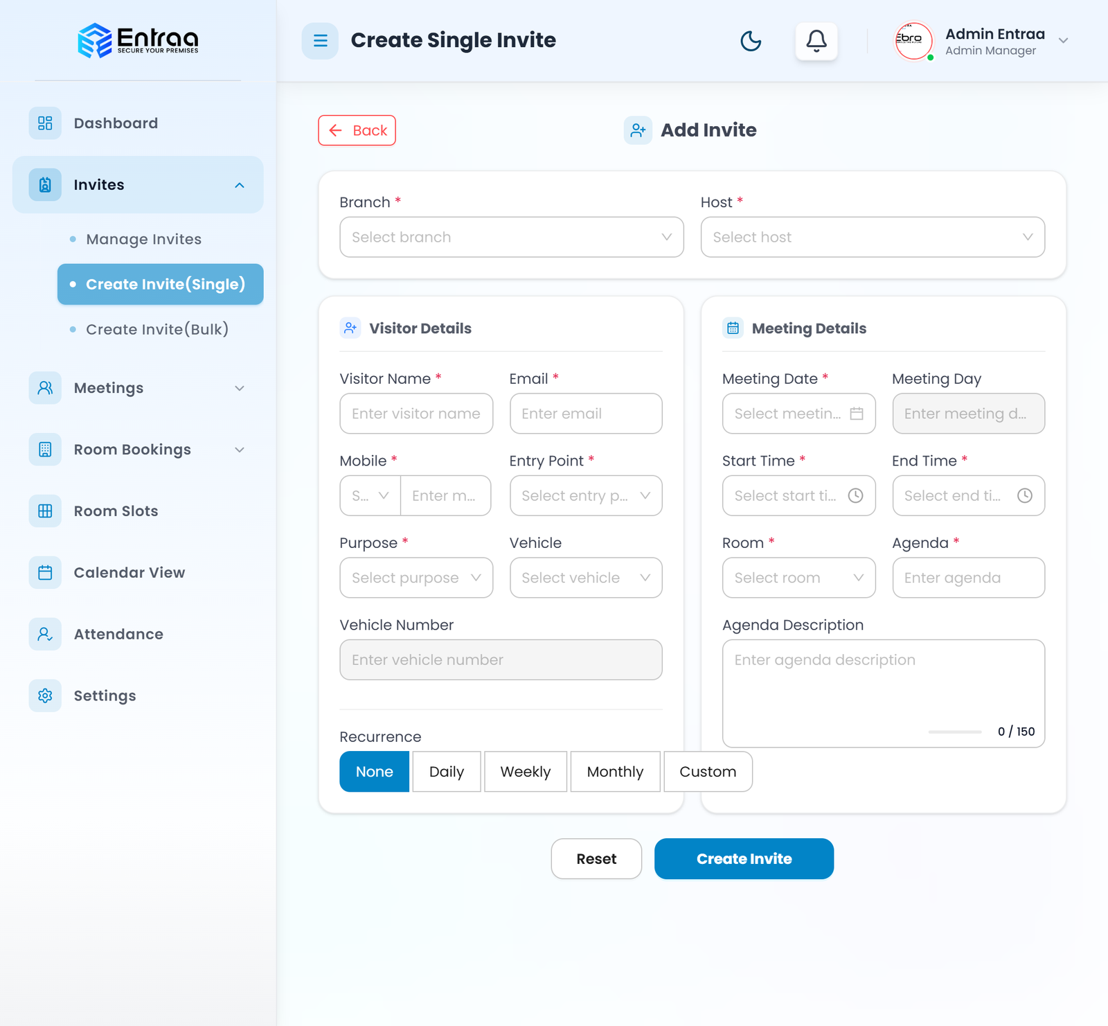 Visitor Management dashboard