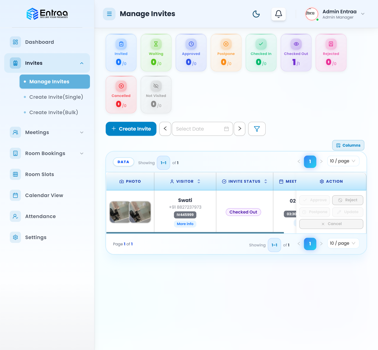 Create an invite — visitor and meeting details in one form